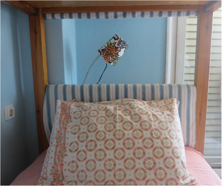 Head of bed with fabric, The Blue Bunk Bed www.theboondocksblog.com