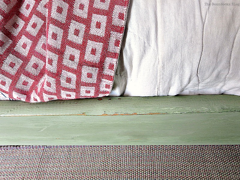 Distressed detail of side of bed frame, How to Makeover an Old Wooden Bed Frame www.theboondocksblog.com