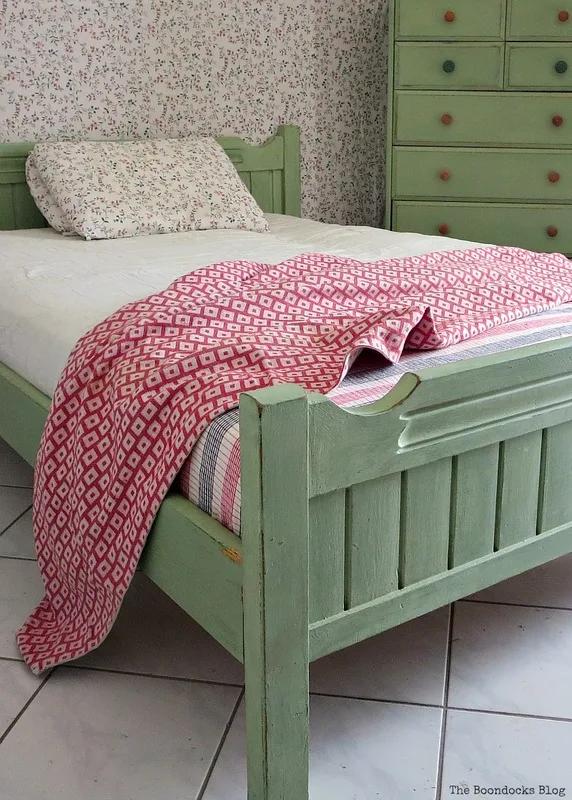 The foot board of the bed, How to Makeover an Old Wooden Bed Frame www.theboondocksblog.com