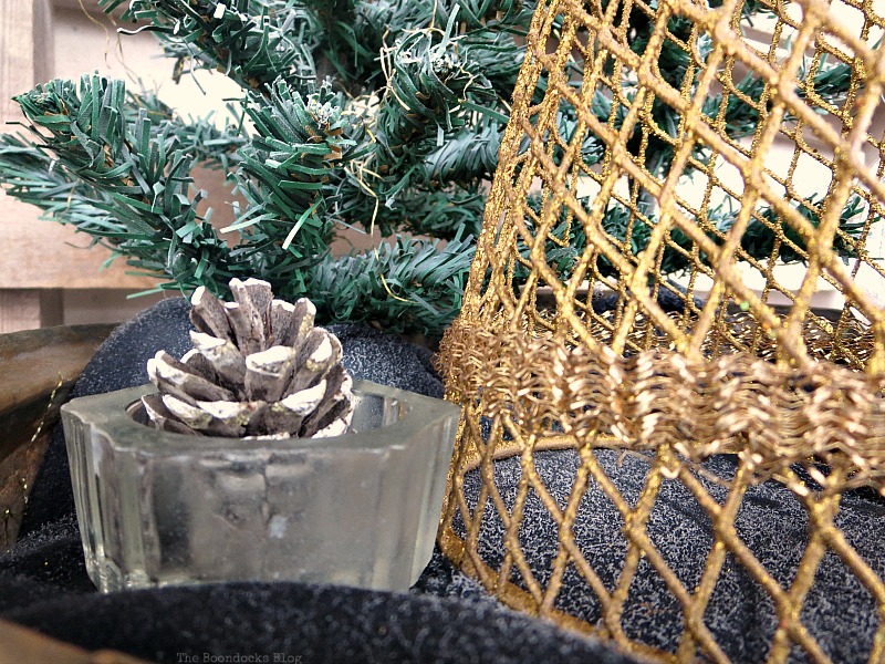 tealight with pinecone, A repurposed Antique Cauldron for Christmas theboondocksblog