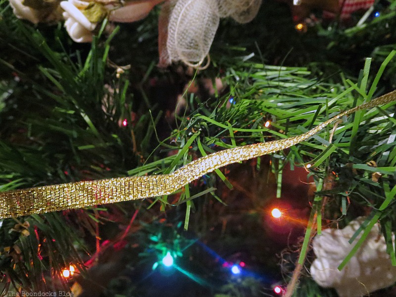 Gold ribbon, How to Upcycle your Christmas Tree on the cheap, www.theboondocksblog.com