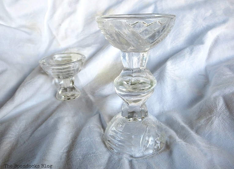 Gluing the cordial glasses together to make a pedestal.