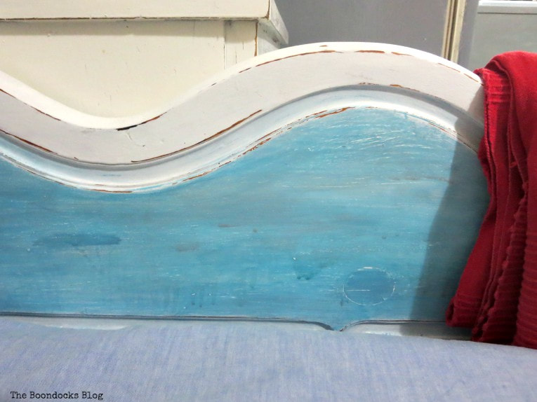 detail of painted daybed, How to Get Rid of the Blues with a Blue Daybed www.theboondocksblog.com