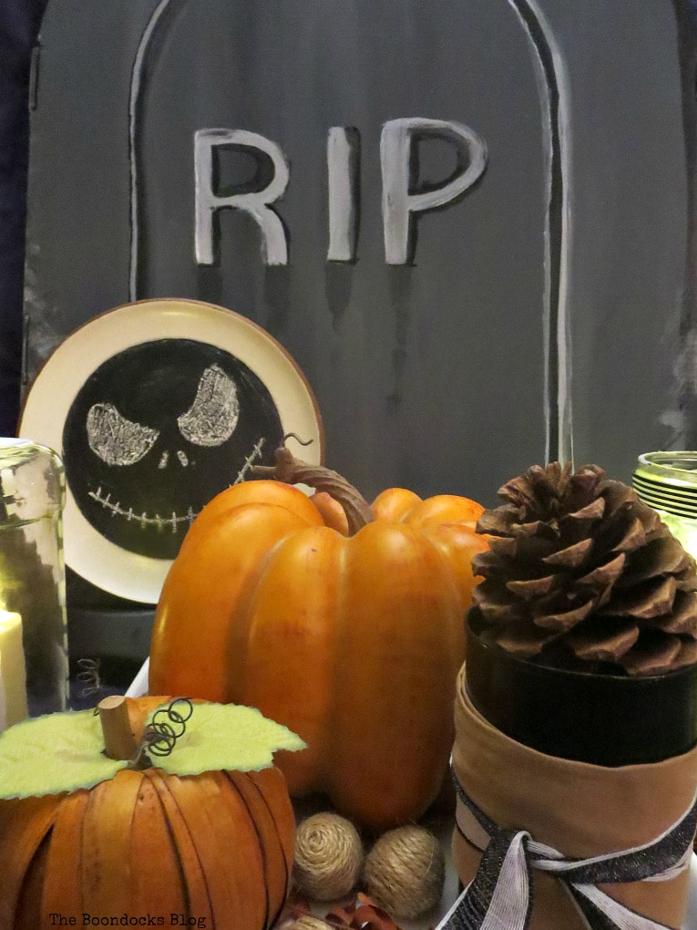 close-up of gravestone, How to Make an Easy and Thrifty Halloween Vignette www.theboondocksblog.com