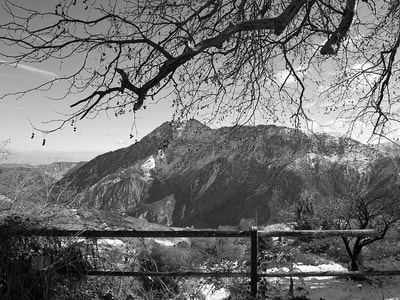 Snowy mountains in Greece black and white