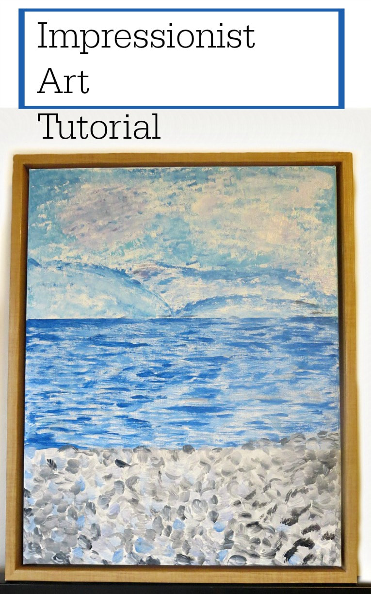 By repurposing a printed canvas with frame, you can create an Impressionist Art painting, A tutorial of how to create abstract art. #ArtTutorial, #Monet #Rothko #abstractart #ImpressionistArt #Bluecolors #Sealandscape, #Painting How to Make your Own Impressionist Art Painting www.theboondocksblog.com