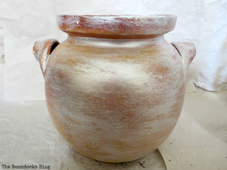 Clay pot painted with decorative wax, How to Re-Purpose Household Items as Planters, theboondocksblog