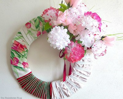 Fabric wreath with faux flowers