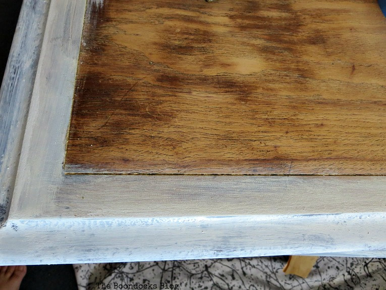 Painting the top edges with milk paint, How to Revive a Vintage TV Cabinet www.theboondocksblog.com