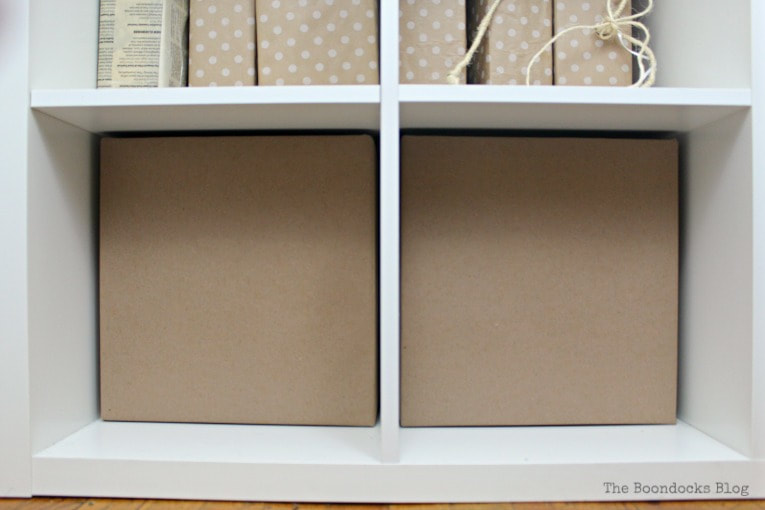 Close up of the cardboard paper organizer storage cubes.