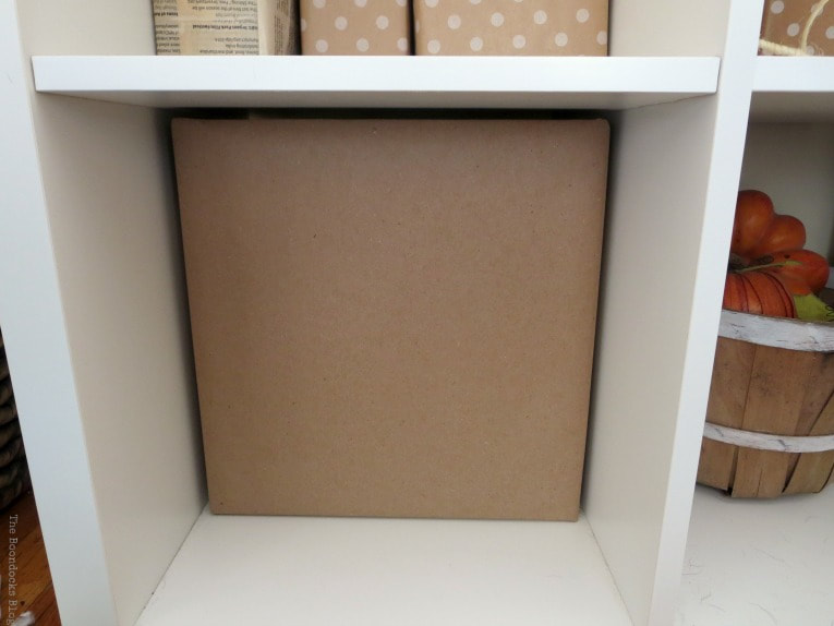 Close up of a cardboard paper organizer storage cube.