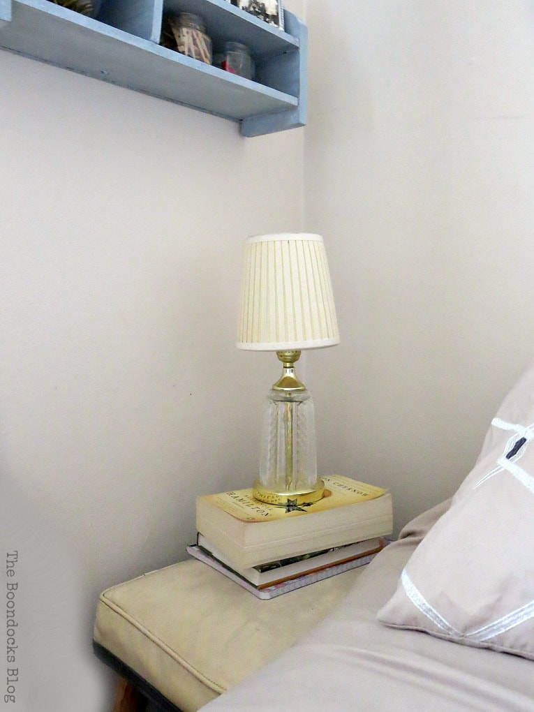lamp on bench, How to Create a Calm Look for a Bedroom www.theboondocksblog.com