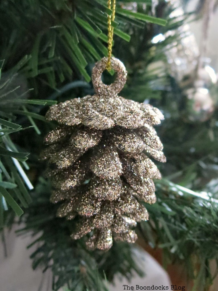 Gold glitter pine cone ornament, It's all About the Sparkle of the Christmas Tree www.theboondocksblog.com