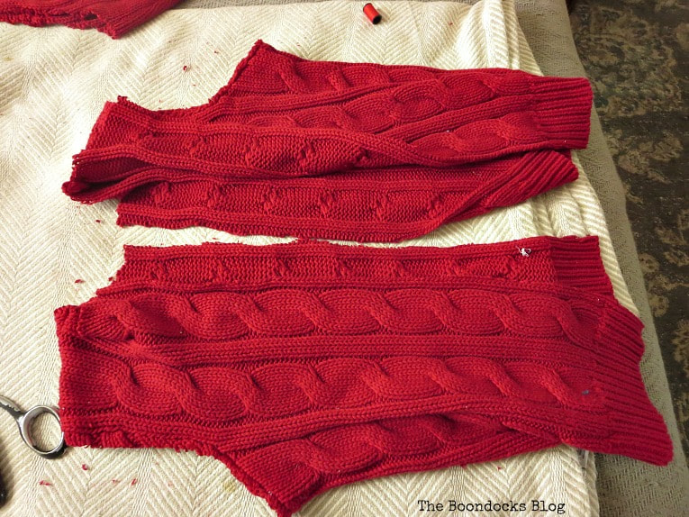 after cutting of the turtle neck, How to Make Easy Christmas Stockings from Sweaters www.theboondocksblog.com